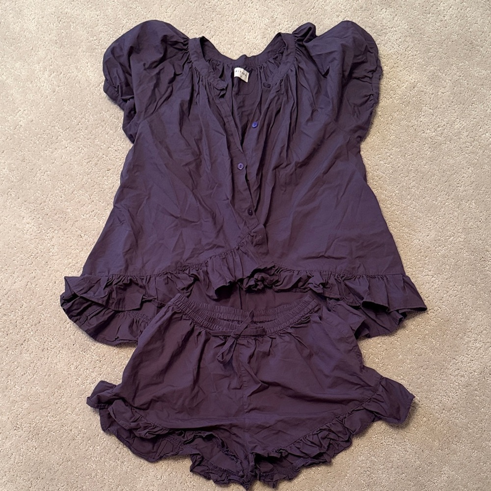 Piyama Elegant Purple Ruffled Pajama Set